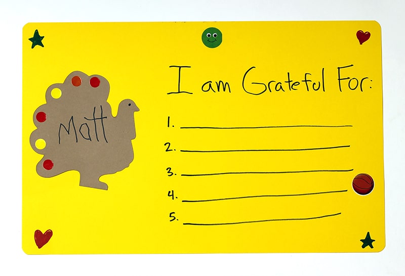 Thanksgiving Gratitude List Placemats