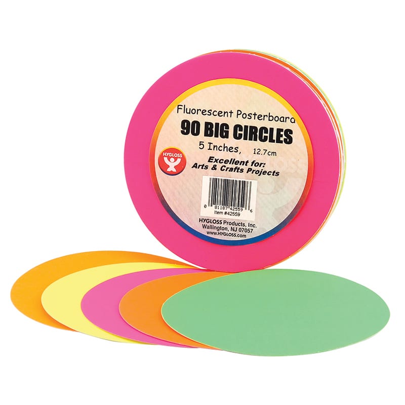 Fluorescent Poster Board Circles - 5-Inch - 90 Pcs