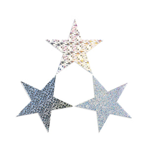 Silver Holographic Star Cut-Outs, 6-Inch, 10 Pcs.