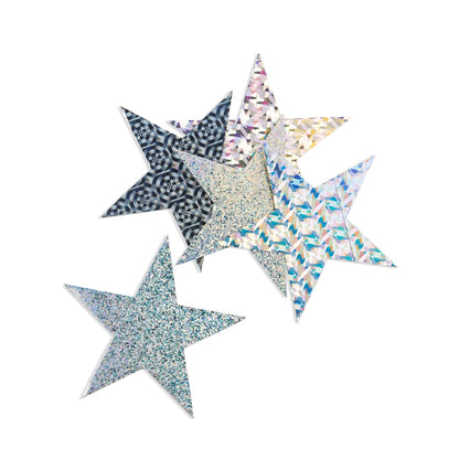 Silver Holographic Star Cut-Outs, 6-Inch, 10 Pcs.