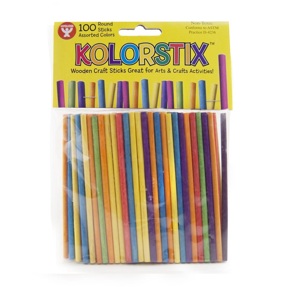 Kolorstix Round Wood Craft Sticks  - 4" , 100 ct.