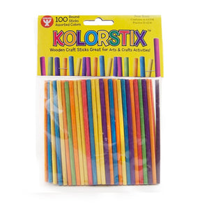 Kolorstix Round Wood Craft Sticks  - 4" , 100 ct.