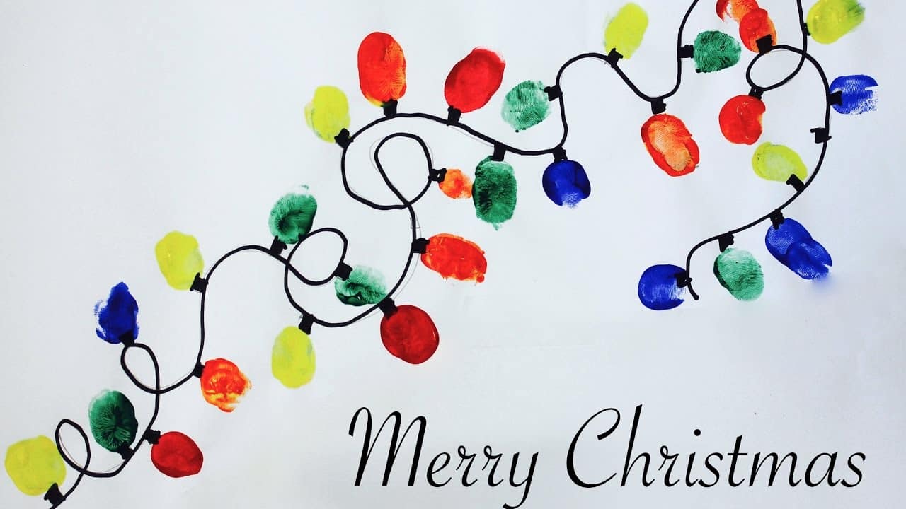 Easy Christmas craft: How to make a thumbprint Christmas lights artwork - YouTube
