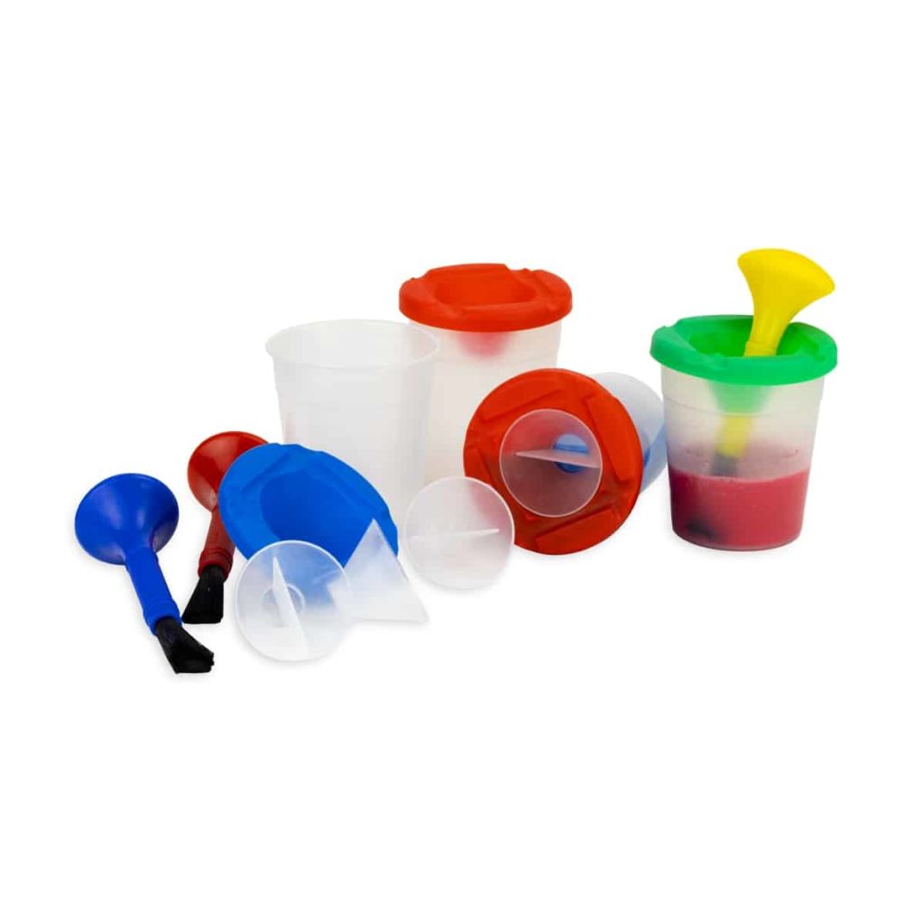 Sargent Art 12 Non-Spill Paint Cups, Funnel shaped cap, Spill-Proof,  Assorted Colors Cap, Inner rim seals,White