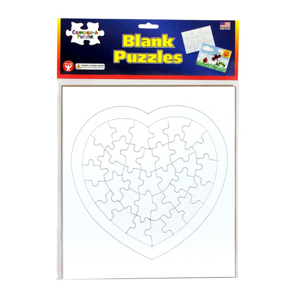 Set of 12 Heart Shaped Blank Jigsaw Puzzles to Draw On for